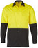 A long-sleeved safety shirt in bright yellow and black, featuring two front pockets and a contrasting collar.