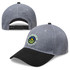 A curved cap in heather grey with a black peak and a logo on the front. Features an adjustable strap at the back.