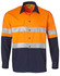 A long-sleeved safety shirt in orange and navy with 3M reflective tape and two chest pockets, featuring a logo.