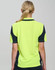 A hi-vis yellow polo shirt with navy accents, featuring a logo, shown from the back.