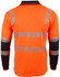 An orange long-sleeve safety polo shirt with reflective strips and a branded logo on the front.