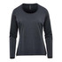 A dark grey long sleeve performance tee with a round neckline and a logo.
