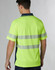 A high-visibility unisex polo shirt in bright yellow with reflective striped detailing on the back.