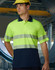 A unisex high-vis polo shirt in yellow with navy segments and reflective stripes, designed for workwear, featuring a pocket and a logo.