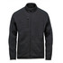 A men's full zip fleece jacket in dark grey, featuring zippered pockets and a logo on the chest.