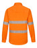 An orange long-sleeve work shirt featuring reflective tape on the back, designed for visibility and safety.