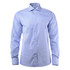 A light blue button-up shirt with a classic collar and long sleeves, featuring a logo.
