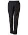 Black adult track pants with an elastic waistband and side pockets. Features a logo on the garment.