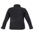 A black softshell women's jacket featuring a high collar and long sleeves, with a logo on the back.