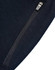 A close-up of navy kids' poly/cotton terry sweat pants featuring a zippered pocket and a smooth fabric texture.