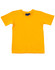 A bright yellow kids' t-shirt with short sleeves and a round neckline. It features a logo on the label.