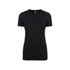 A women's tri-blend crew t-shirt in black, featuring short sleeves and a fitted style. It has a logo on the label.