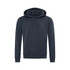 A dark grey unisex hoodie with a drawstring hood and long sleeves, featuring a logo on the front.