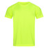 A bright yellow men's active T-shirt with short sleeves and a raglan design. It features a logo on the garment.