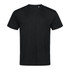 A black men's T-shirt made from active cotton, featuring a simple design and a logo on the label.