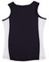 A sleeveless singlet with a navy body and white side panels, featuring a logo on the front.