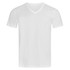 A white Men's Ben V-neck T-shirt with short sleeves and a V-neck design, featuring a logo.