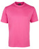 A pink t-shirt with a classic crew neck and short sleeves. It features a logo on the tag.