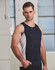 A men's singlet with a navy blue body and white contrast panel, featuring a logo on the front.