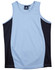 A light blue and black kid's singlet with a contrast mesh design and a logo label on the collar.
