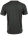 A dark grey short sleeve t-shirt with a smooth finish and a logo on the back.