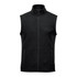 A black fleece vest with a high collar and zip front, featuring side pockets and a simple design.