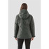 A women's thermal shell jacket in dark green, featuring a hood and a logo on the back.