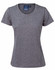 A grey ladies' short-sleeve t-shirt with a round neckline and a logo on the label.