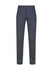 A pair of navy men's chino pants with a slim fit, featuring a front button and pockets.