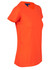 An orange ladies' T-shirt with a fitted style and a logo on the chest.