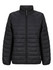 A black ladies' puffer jacket with a stand-up collar and zip closure, featuring quilted padding.