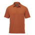 A short-sleeved, rust-coloured polo shirt featuring a collar and a logo.