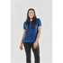 A blue women's t-shirt with a relaxed fit, modelled by a woman standing against a plain background.