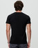 A black premium cotton t-shirt featuring a simple design and short sleeves, with a logo on the back.