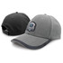 A grey cap with a logo featured on the front and a black back, designed for comfort and style.