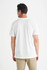 A men's T-shirt in white, shown from the back, featuring a simple design and short sleeves.