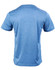 A blue short sleeve tee with a textured pattern, featuring a logo on the back.