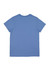 A blue women's short sleeve tee featuring a plain design and a logo on the back.