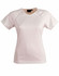 A ladies' premier tee shirt in light pink with short sleeves and a fitted design. It features a logo.