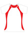 A ladies' tee shirt featuring short sleeves with a red and white design and a logo on the front.