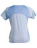 A light blue ladies' tee shirt featuring a mesh back and a logo. The design is sporty and fitted.