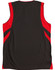 A black and red kid's basketball singlet featuring a simple design and a logo on the back.