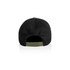 A two-tone camo cap featuring a black fabric and an adjustable olive green strap at the back. It includes a logo.