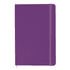 A purple A5 notebook with a soft cover and an elastic band closure. It features a ribbon marker and has a logo.