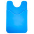 A blue Smart Wallet with a textured back and a pocket for cards or cash. Features a logo on the front.