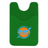 A green phone wallet with a pocket and a logo in the centre. Ideal for holding cards and cash.