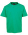 A bright green kids' T-shirt with a round neck and short sleeves. It features a brand logo on the inside label.