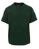 A green kids' T-shirt featuring a round neck and short sleeves, with a logo at the neckline.