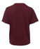 A back view of a maroon kids' T-shirt featuring a simple design and a logo.