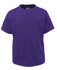 A purple children's T-shirt with short sleeves and a round neckline. It features a logo.